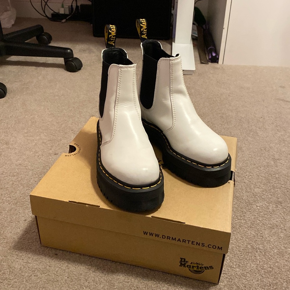Doc Marten White Platform Chelsea Boots Size 6